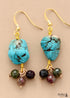 Boho Earrings, Dangle Earrings, Tourmaline and Blue Turquoise